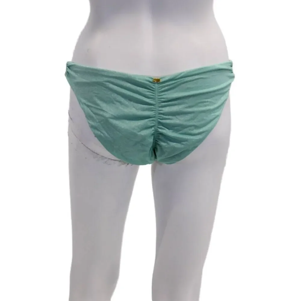 PilyQ Womens Metallic Knit Cheeky Wave Bikini Bottoms Green Beige Yellow Large